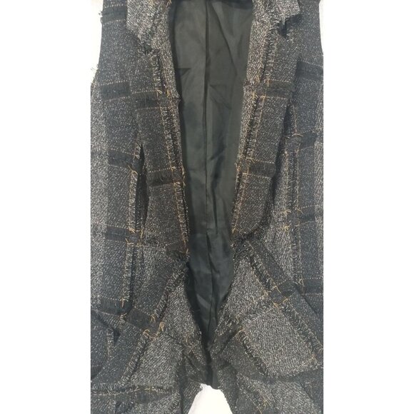 Nanette Lepore Open Front Plaid Shabby Chic Hobo Vest With Pockets Size 4 Gray - Picture 10 of 14